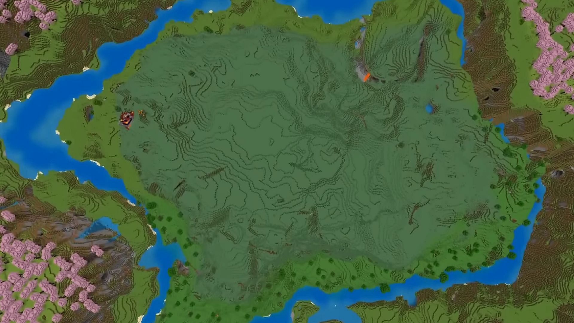 One part of this seed's terrain is perfect for a city center to be placed (Image via Minecraft and Chill/YouTube)